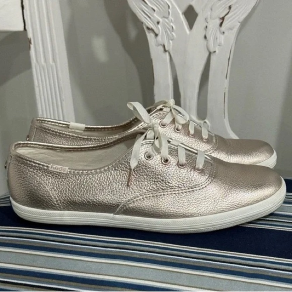 Keds Kate Spade Metallic Rose Gold Sneakers with White Laces
